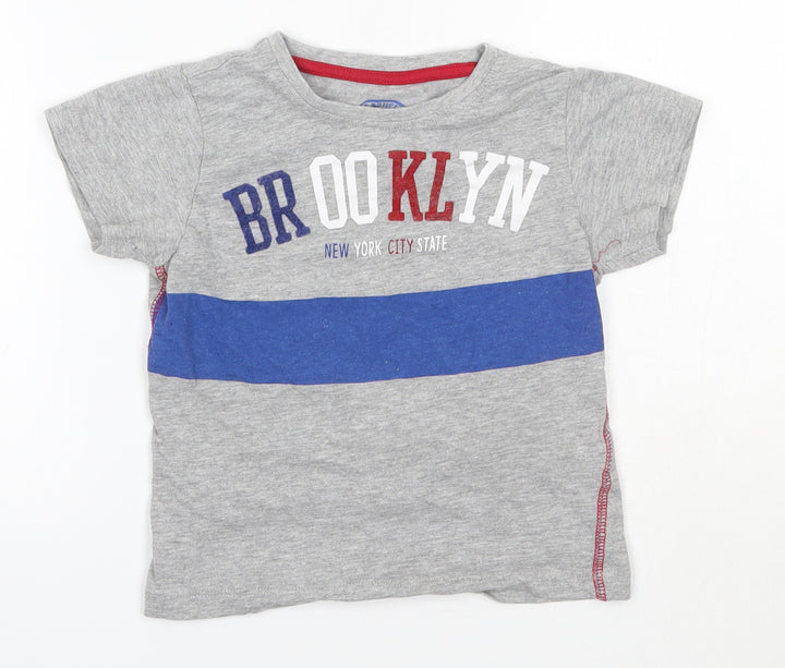 Matalan Boys Grey  Cotton Basic T-Shirt Size 5 Years Round Neck