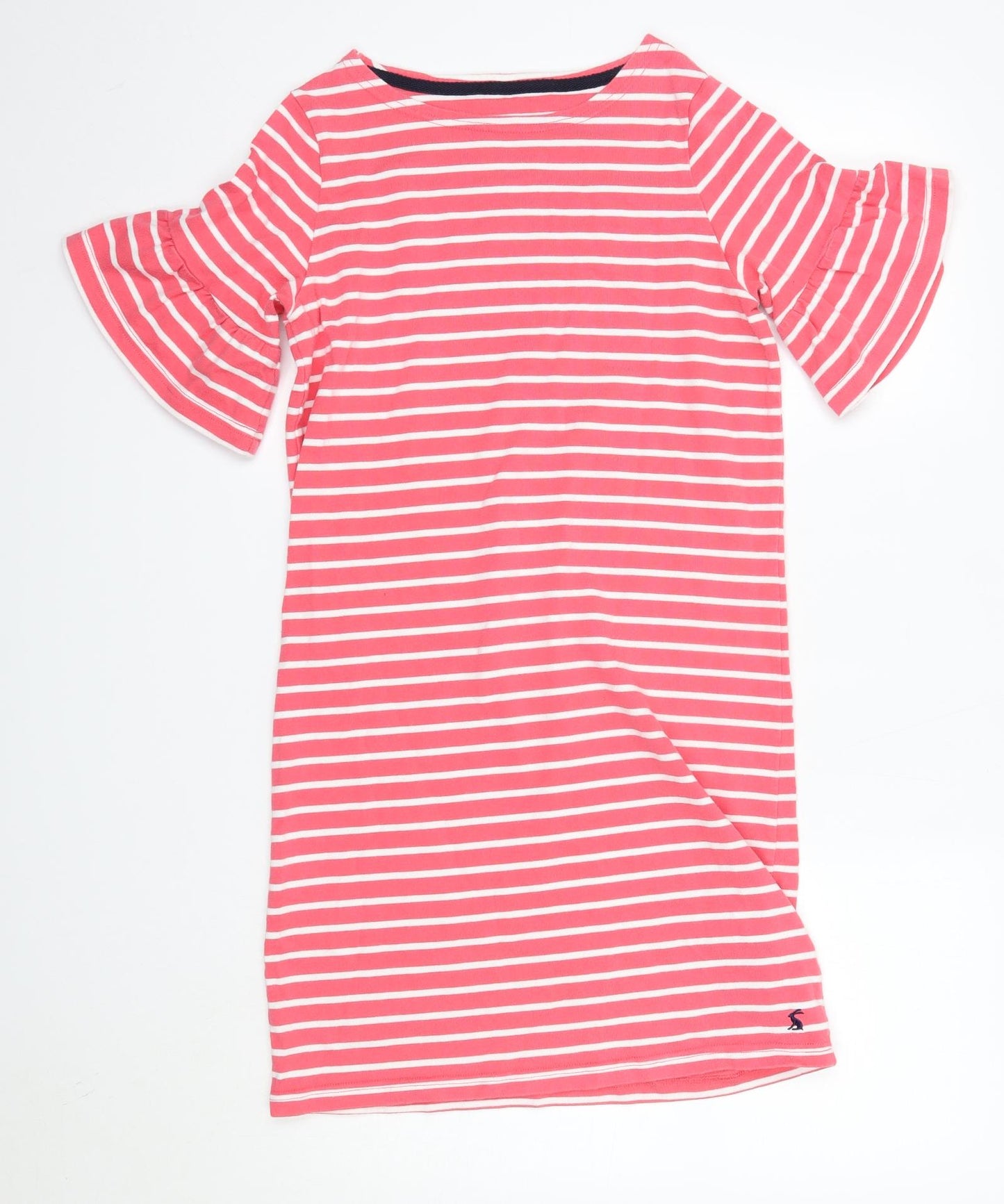 Joules Womens Pink Striped 100% Cotton T-Shirt Dress  Size M  Round Neck