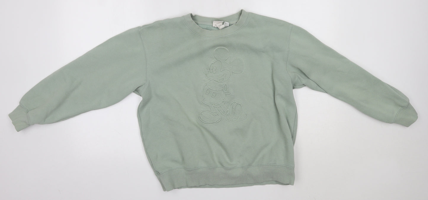 H&M Womens Green Round Neck  Cotton Pullover Jumper Size S   - Mickey Mouse