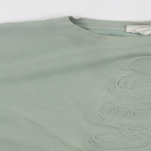 H&M Womens Green Round Neck  Cotton Pullover Jumper Size S   - Mickey Mouse