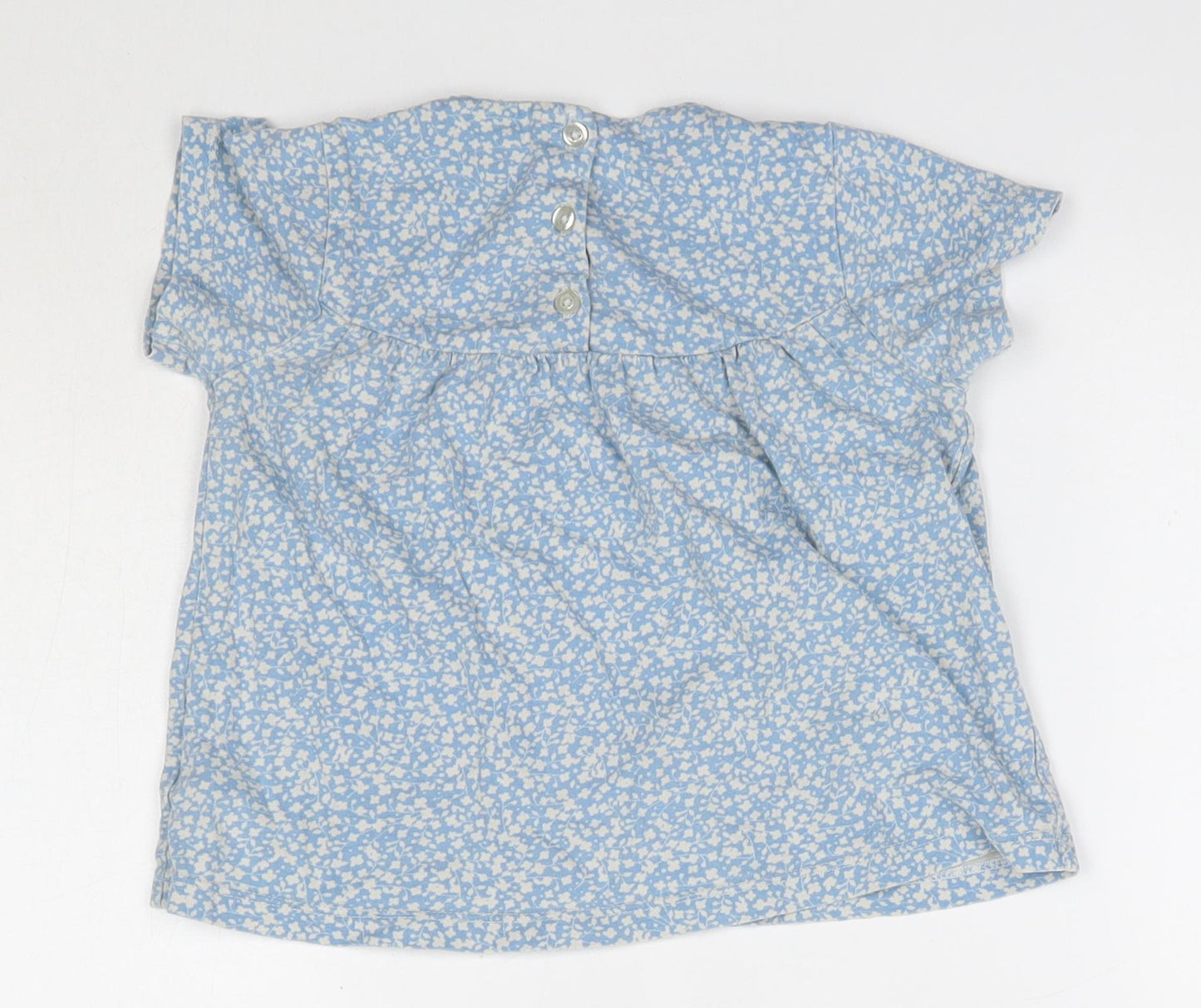 M&S Baby Blue Floral 100% Cotton Basic Blouse Size 18-24 Months Round Neck