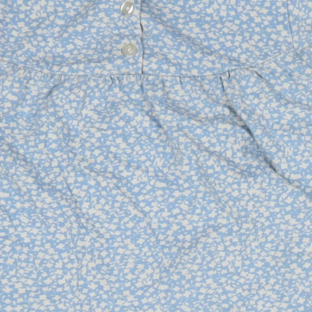 M&S Baby Blue Floral 100% Cotton Basic Blouse Size 18-24 Months Round Neck