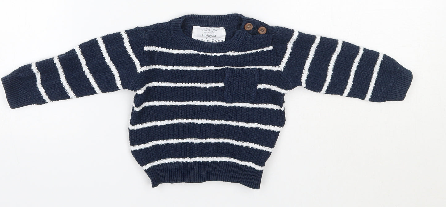 F&F Baby Blue Striped 100% Cotton Pullover Jumper Size 0-3 Months