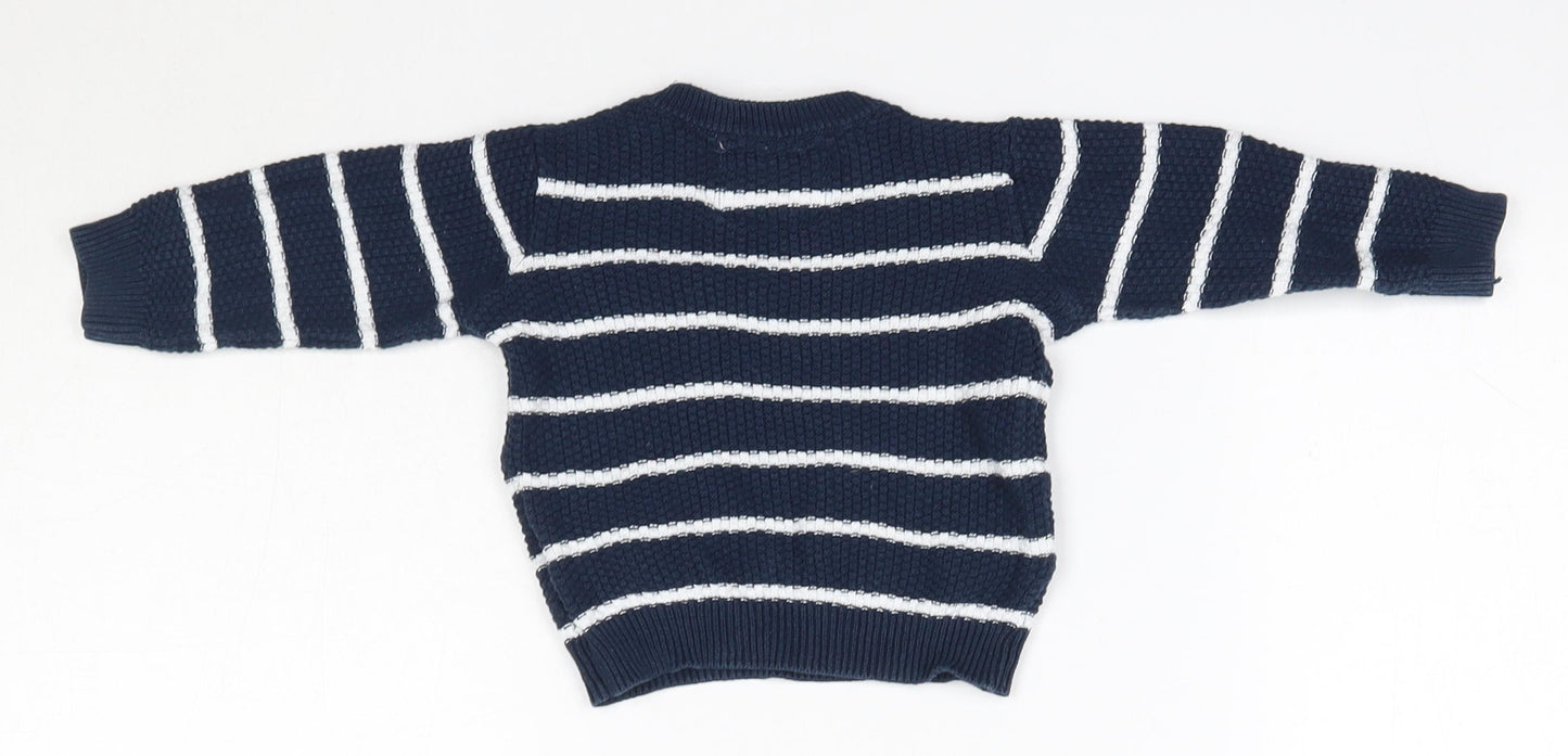 F&F Baby Blue Striped 100% Cotton Pullover Jumper Size 0-3 Months