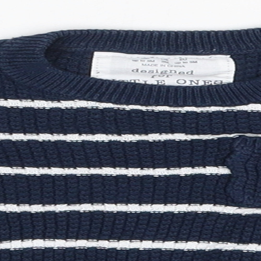 F&F Baby Blue Striped 100% Cotton Pullover Jumper Size 0-3 Months