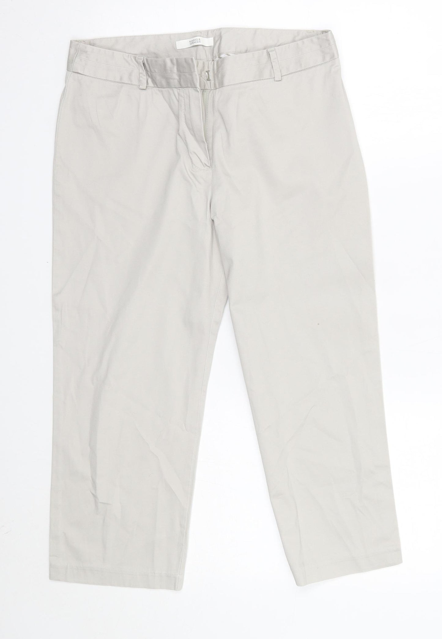 M&S Womens Grey  Cotton Cropped Trousers Size 10 L21 in Regular