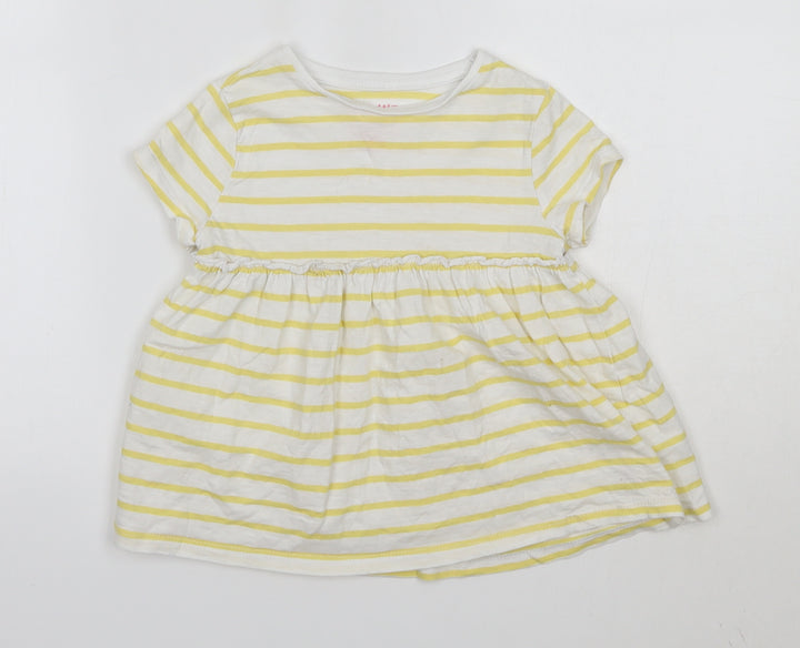 F&F Girls Yellow Striped 100% Cotton Basic Blouse Size 4-5 Years Round Neck