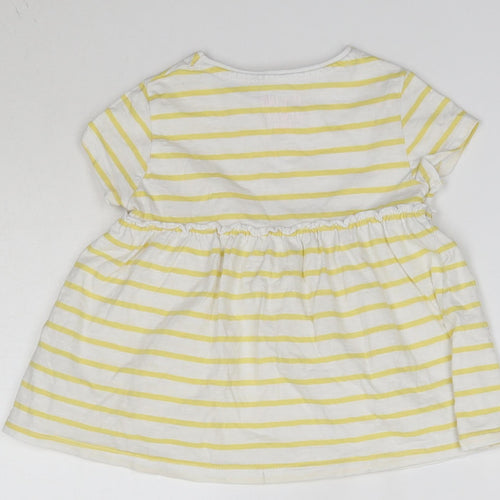F&F Girls Yellow Striped 100% Cotton Basic Blouse Size 4-5 Years Round Neck