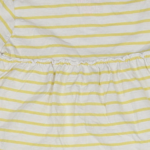 F&F Girls Yellow Striped 100% Cotton Basic Blouse Size 4-5 Years Round Neck