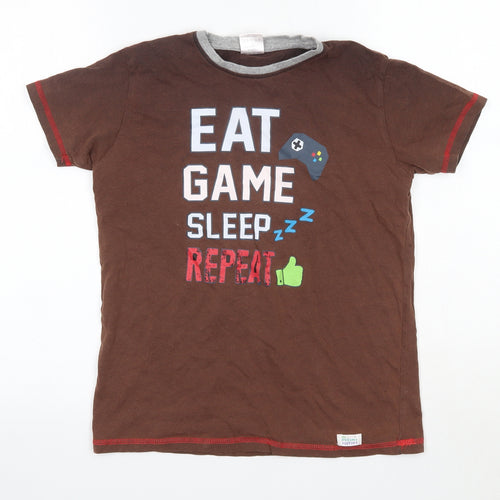 The Pyjama Factory Boys Brown  100% Cotton Basic T-Shirt Size 11-12 Years Round Neck