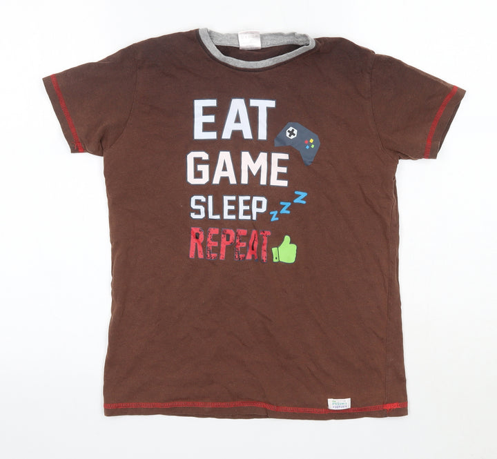The Pyjama Factory Boys Brown  100% Cotton Basic T-Shirt Size 11-12 Years Round Neck