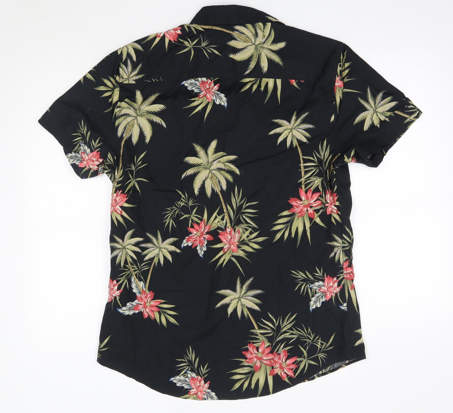 F&F Mens Black Floral Cotton  Button-Up Size M Collared
