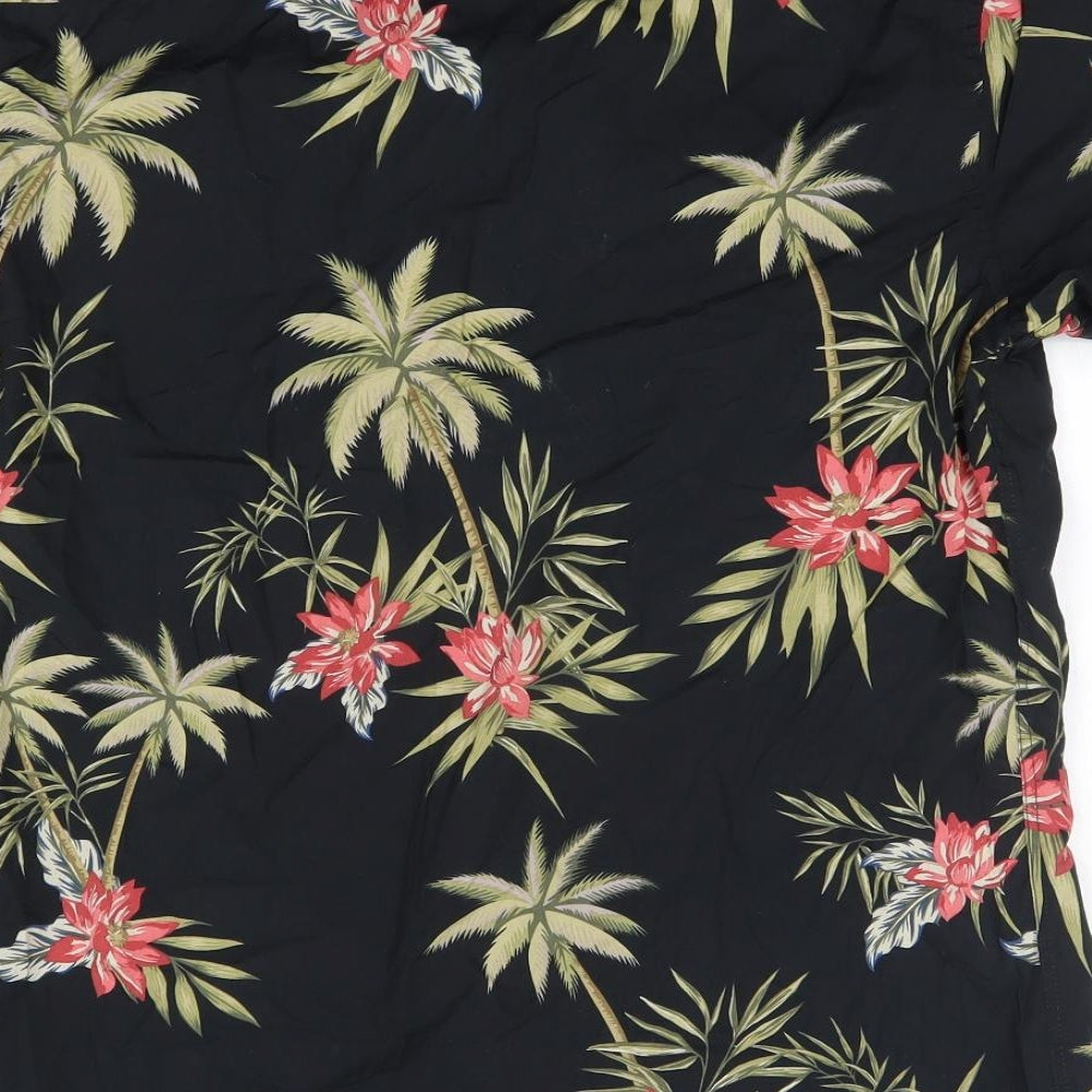 F&F Mens Black Floral Cotton  Button-Up Size M Collared