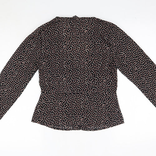 Brave Soul Womens Black Floral Polyester Basic Blouse Size S V-Neck