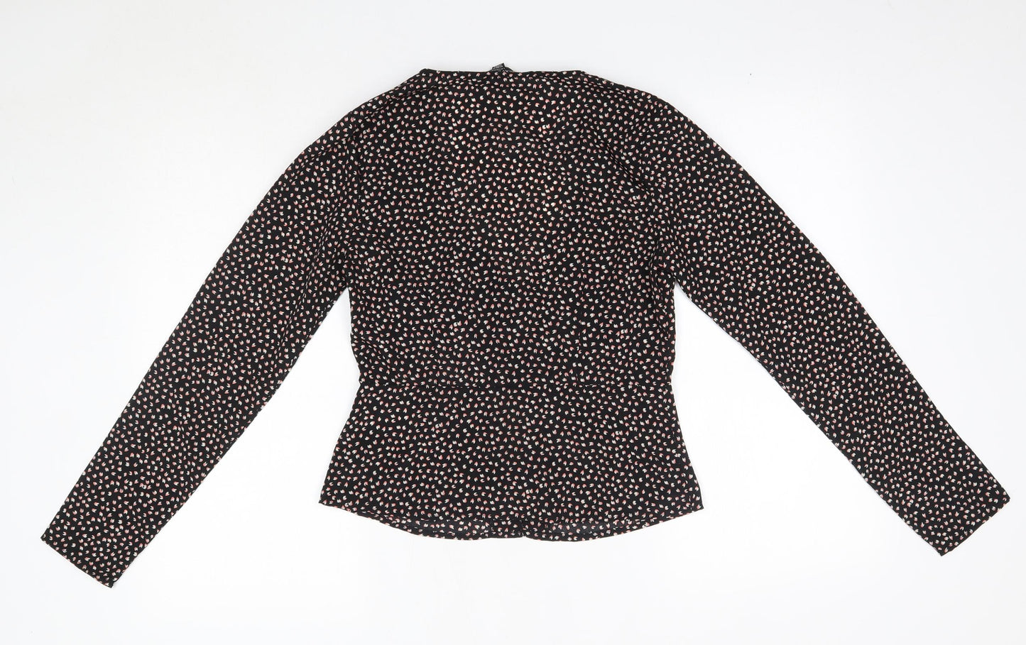 Brave Soul Womens Black Floral Polyester Basic Blouse Size S V-Neck