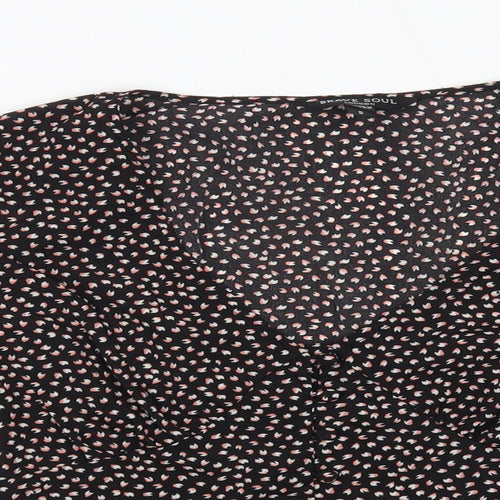 Brave Soul Womens Black Floral Polyester Basic Blouse Size S V-Neck