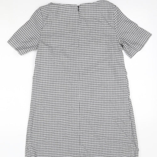 Avenue Womens Grey Check Polyester A-Line  Size 14  Round Neck