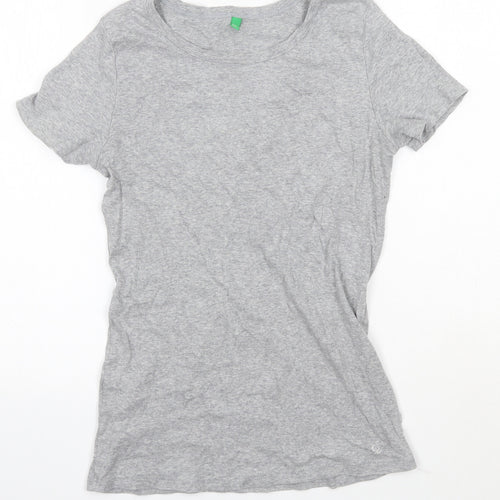 United Colours of Benetton Womens Grey  100% Cotton Basic T-Shirt Size M Round Neck