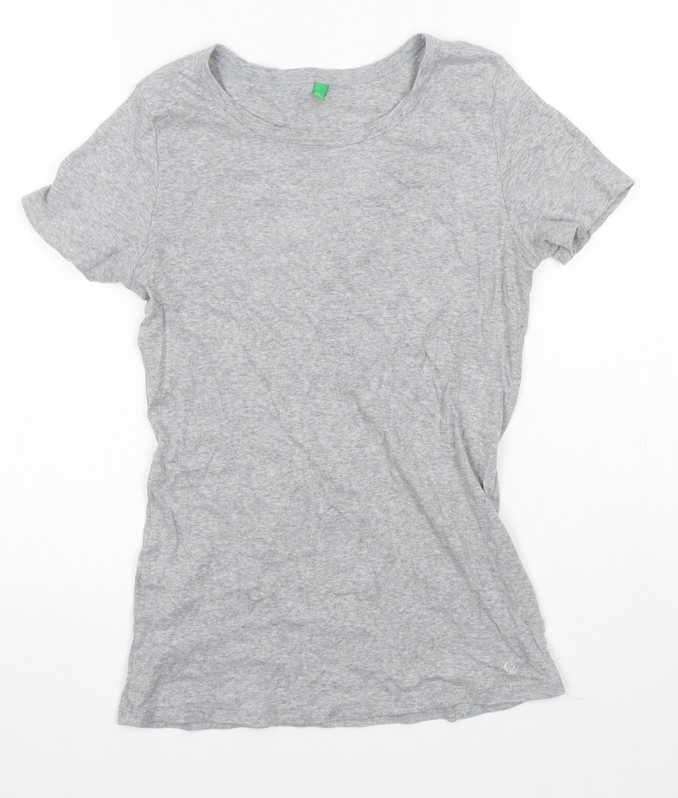United Colours of Benetton Womens Grey  100% Cotton Basic T-Shirt Size M Round Neck