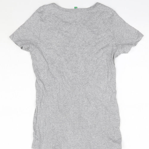 United Colours of Benetton Womens Grey  100% Cotton Basic T-Shirt Size M Round Neck