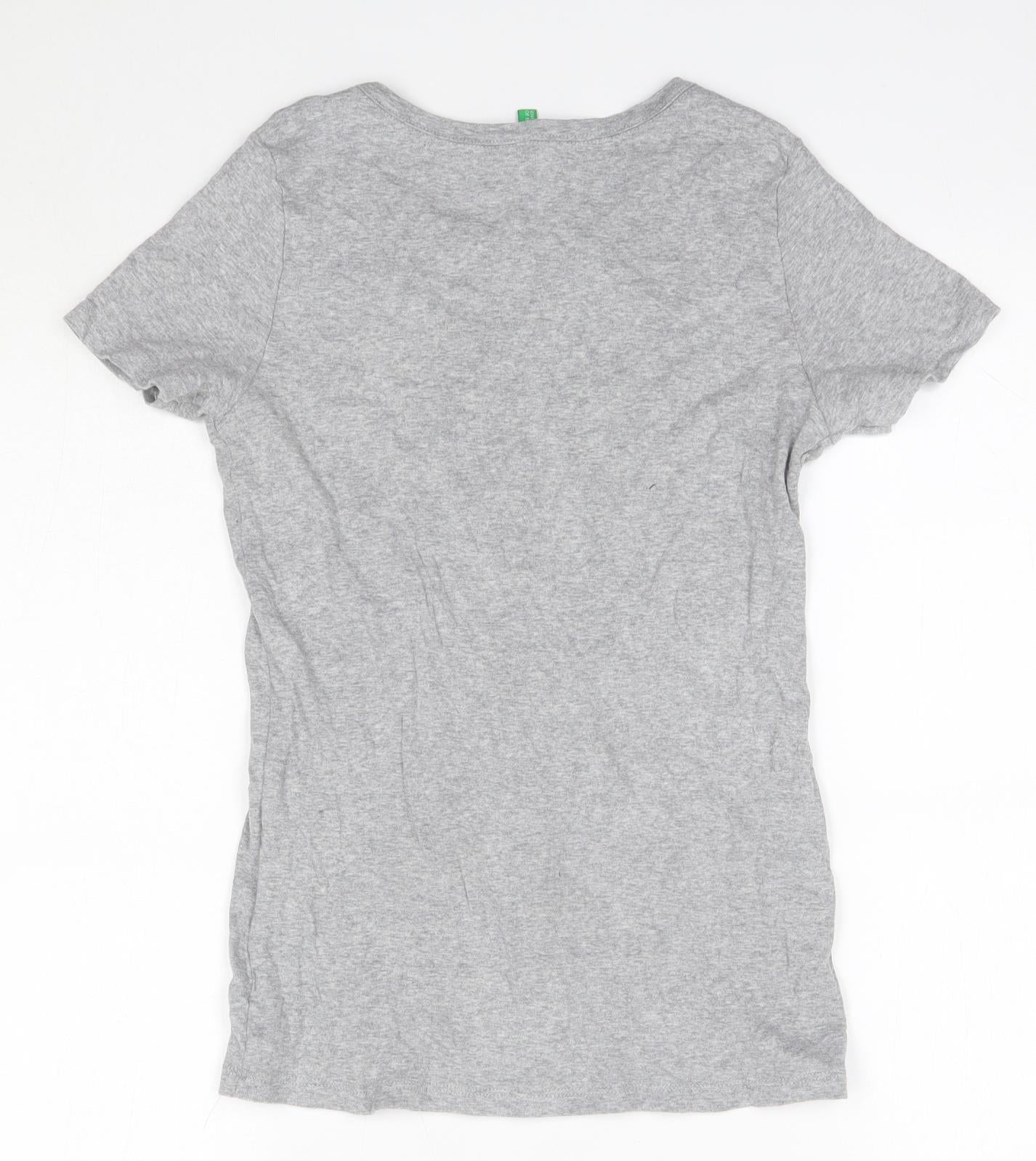 United Colours of Benetton Womens Grey  100% Cotton Basic T-Shirt Size M Round Neck