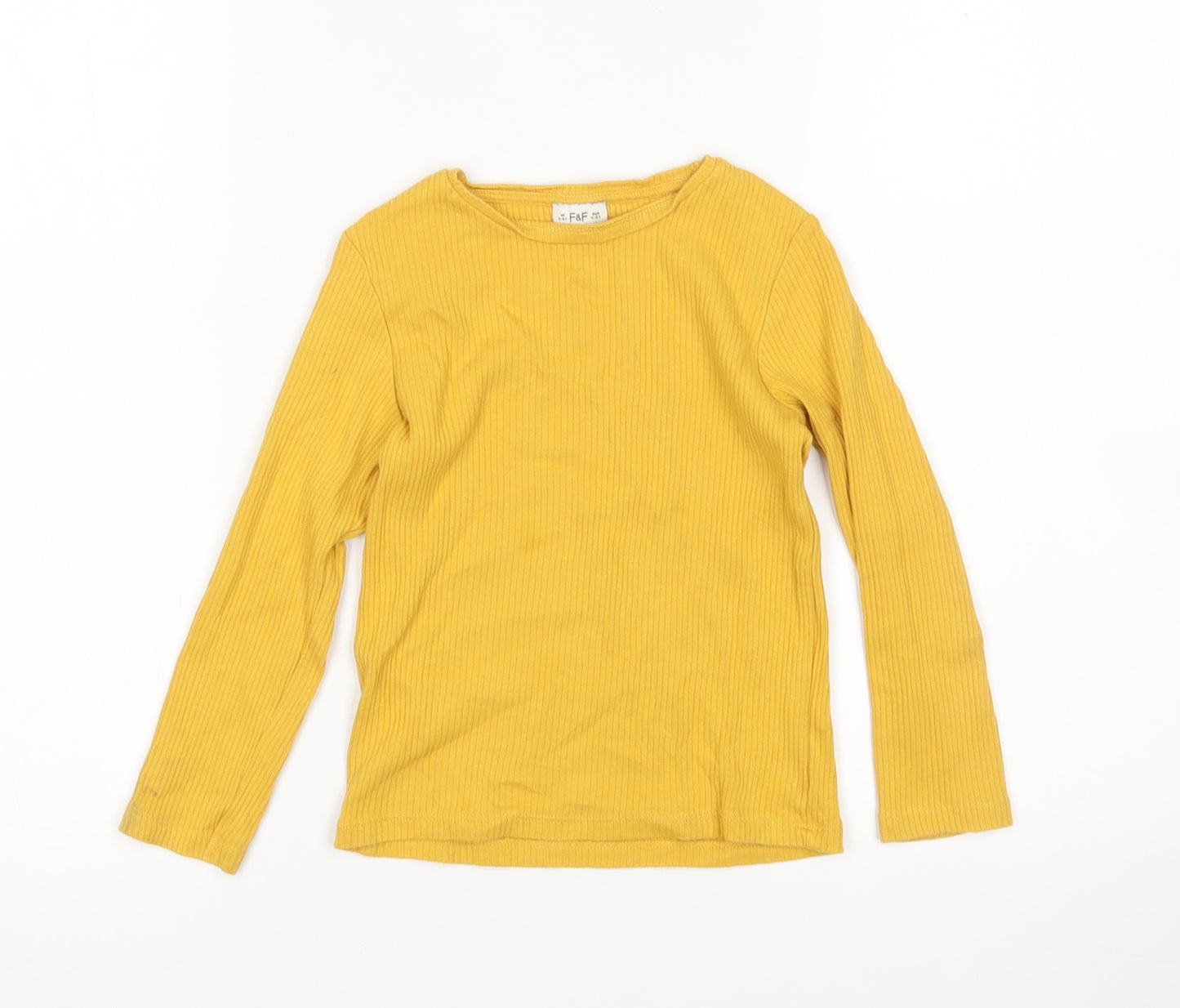 F&F Girls Yellow  Cotton Basic T-Shirt Size 4-5 Years Round Neck