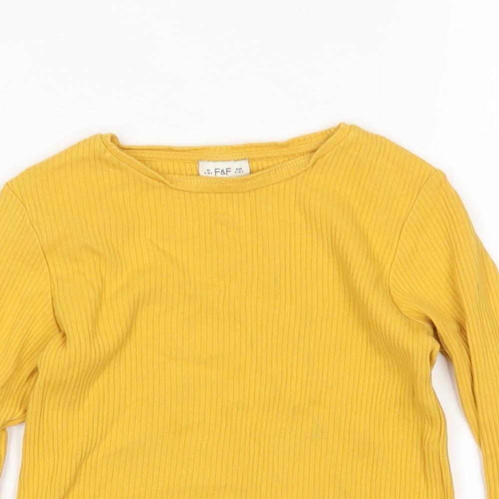 F&F Girls Yellow  Cotton Basic T-Shirt Size 4-5 Years Round Neck