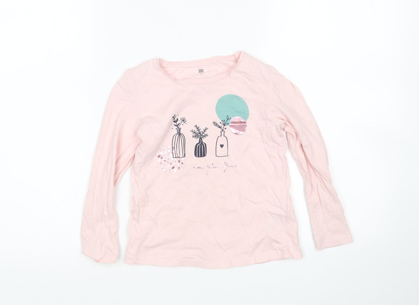 RR Girls Pink  Cotton Basic T-Shirt Size 6 Years Round Neck