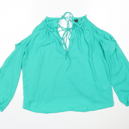 H&M Womens Green  Polyester Basic Blouse Size 8 V-Neck