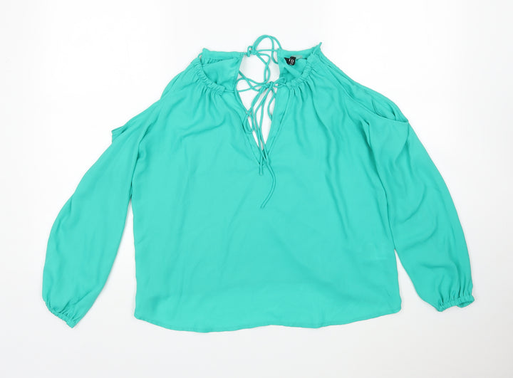 H&M Womens Green  Polyester Basic Blouse Size 8 V-Neck