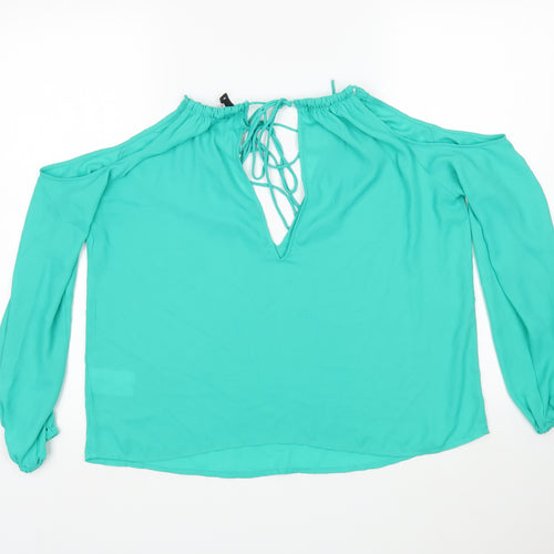 H&M Womens Green  Polyester Basic Blouse Size 8 V-Neck