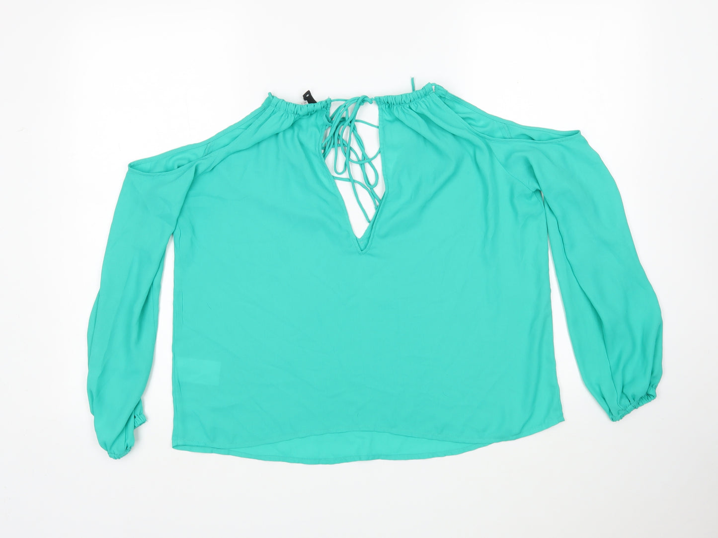 H&M Womens Green  Polyester Basic Blouse Size 8 V-Neck