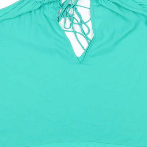 H&M Womens Green  Polyester Basic Blouse Size 8 V-Neck