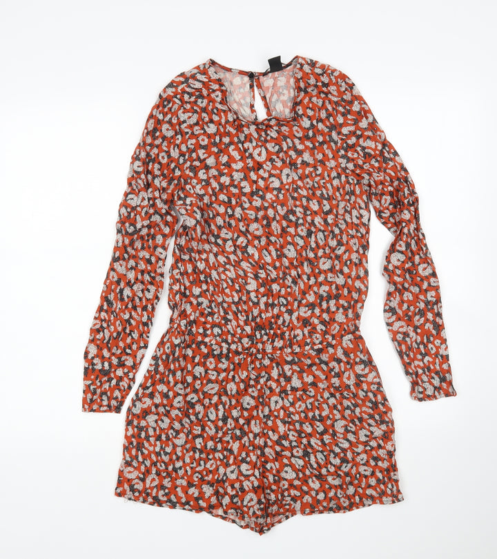 H&M Womens Multicoloured Animal Print Viscose Playsuit One-Piece Size 8 L4 in