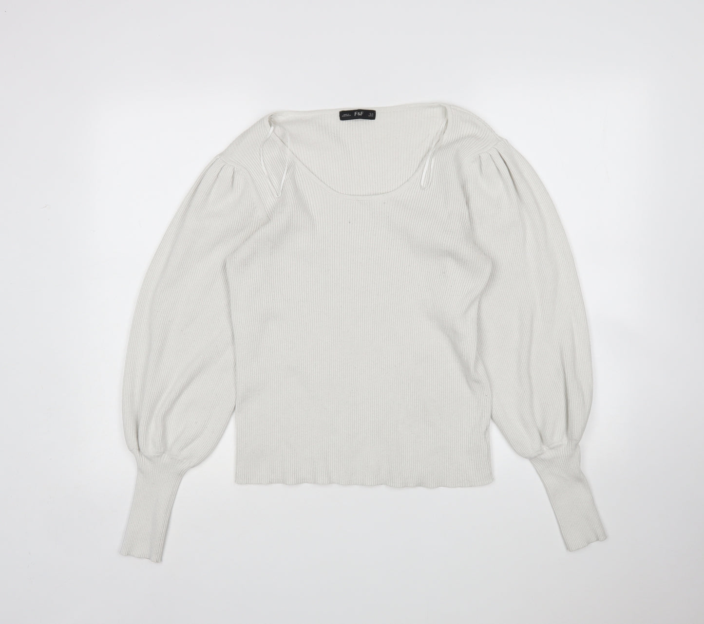 F&F Womens White Scoop Neck  Viscose Pullover Jumper Size 14