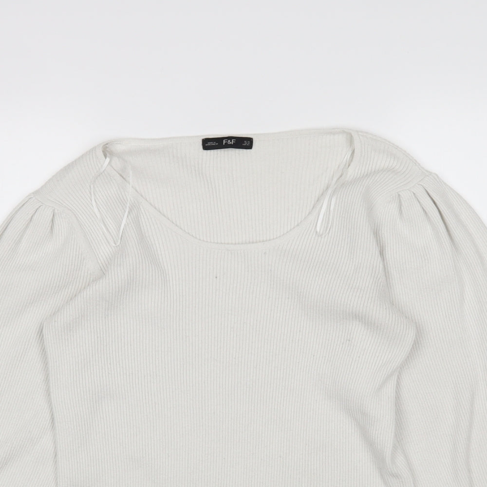 F&F Womens White Scoop Neck  Viscose Pullover Jumper Size 14