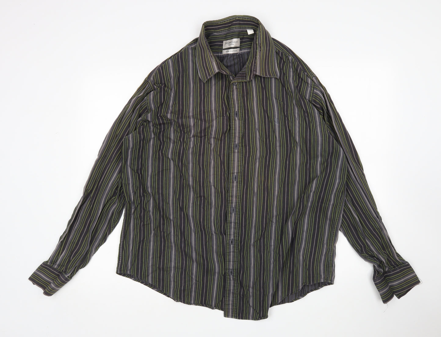 Yves Saint Laurent Mens Multicoloured Striped Cotton  Button-Up Size XL Collared