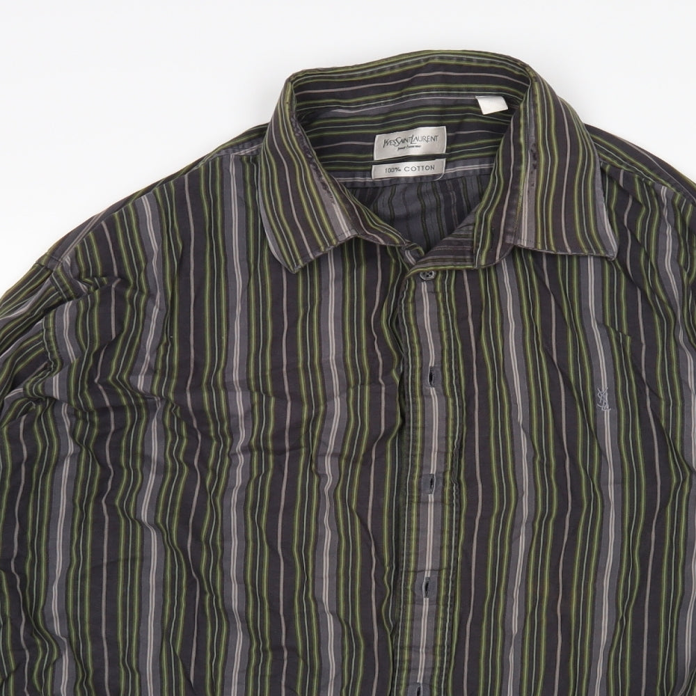 Yves Saint Laurent Mens Multicoloured Striped Cotton  Button-Up Size XL Collared