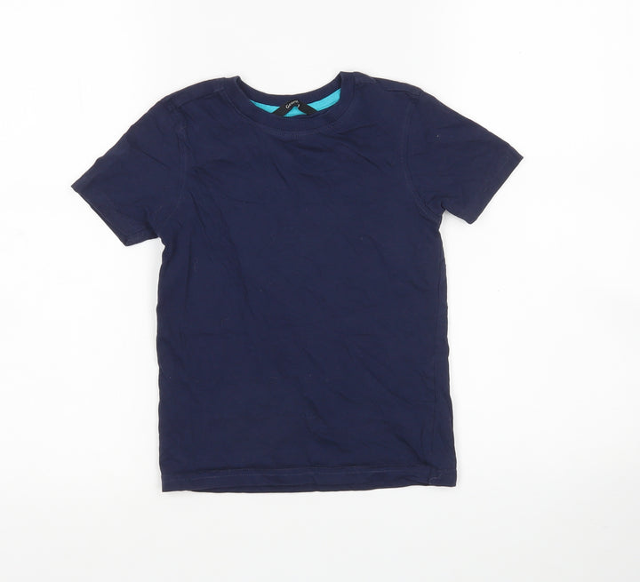 George Boys Blue Cotton Basic T-Shirt Size 5-6 Years Round Neck