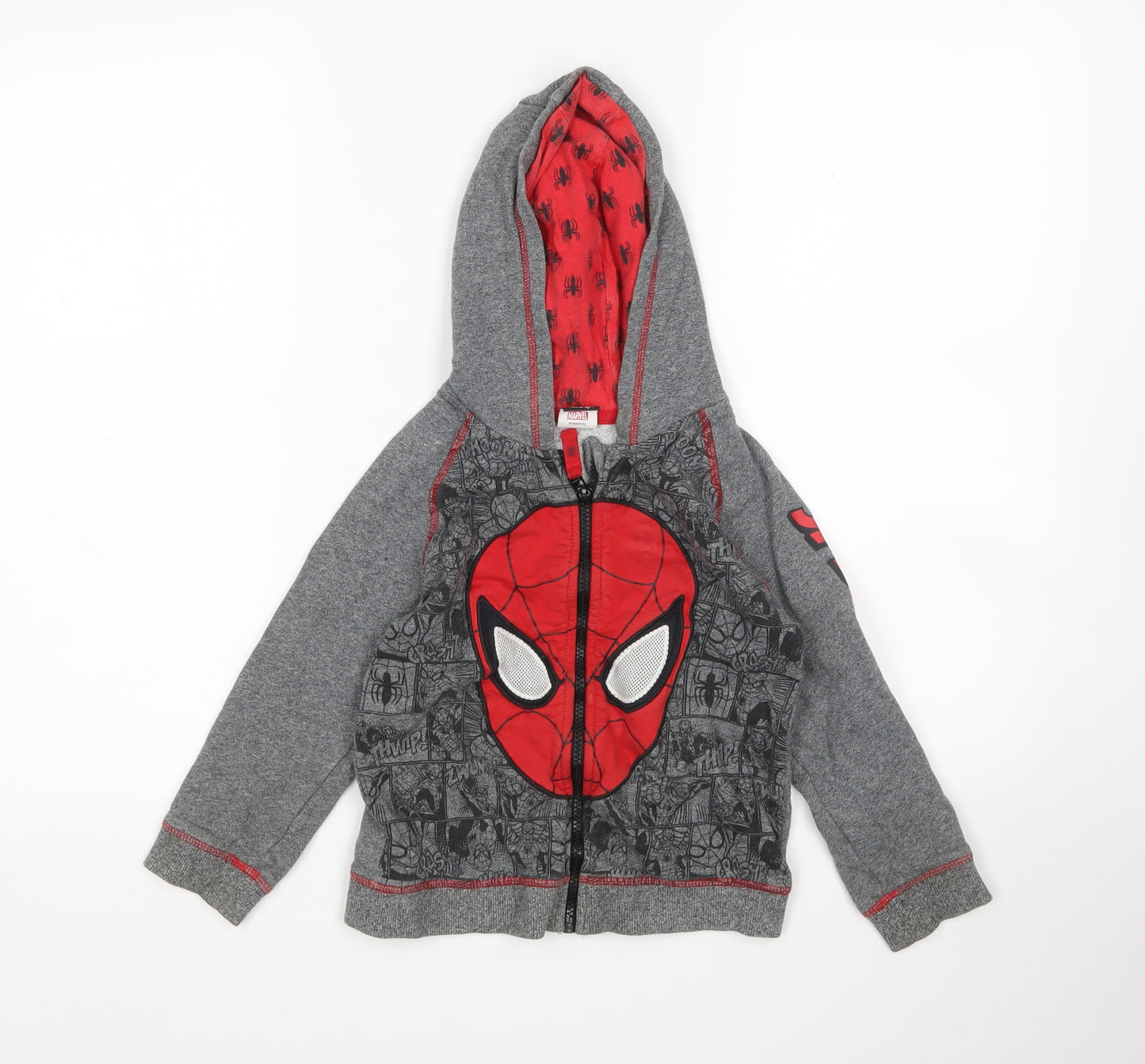 George Boys Grey  Cotton Full Zip Hoodie Size 5-6 Years   - Spiderman