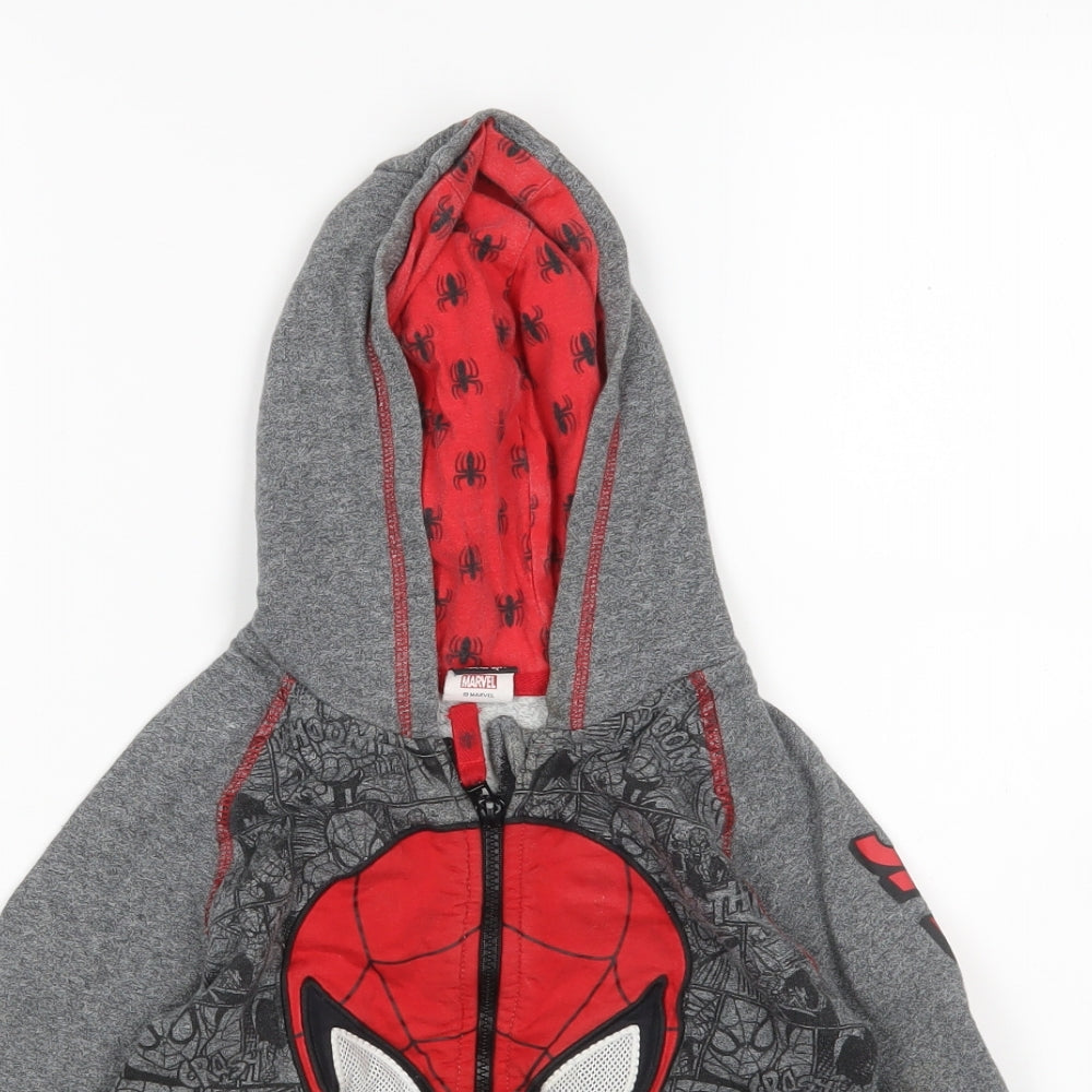 George Boys Grey  Cotton Full Zip Hoodie Size 5-6 Years   - Spiderman