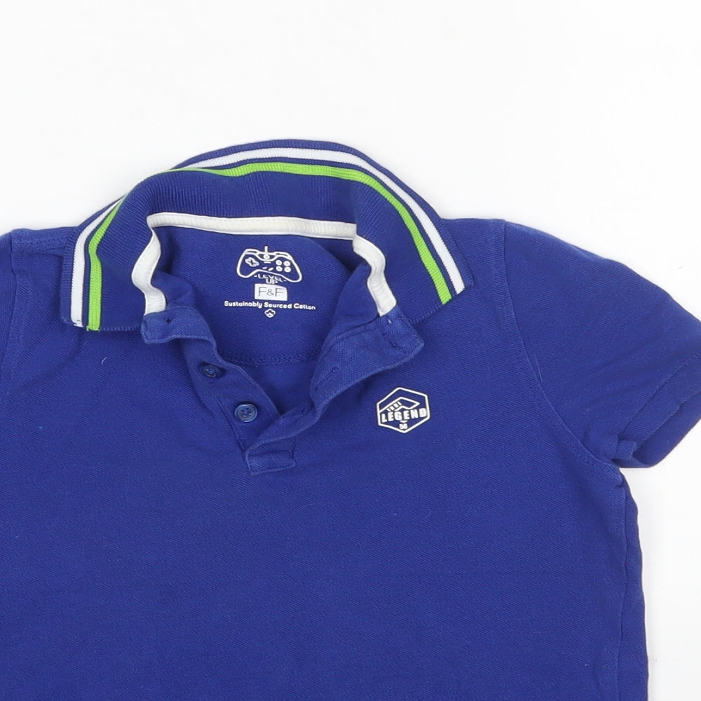 F&F Boys Blue  Cotton Basic Polo Size 5-6 Years Collared