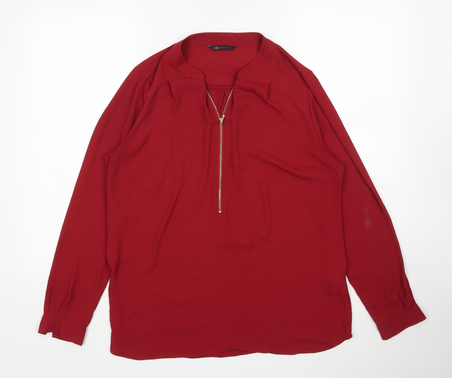 M&S Womens Red  Polyester Basic Blouse Size 14 V-Neck