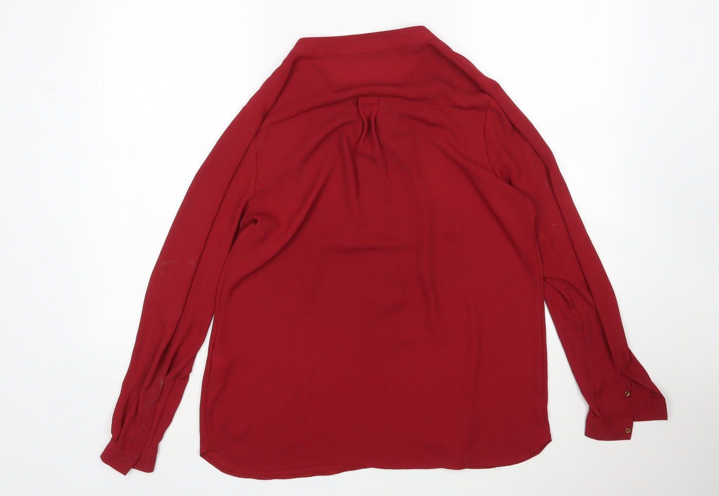 M&S Womens Red  Polyester Basic Blouse Size 14 V-Neck
