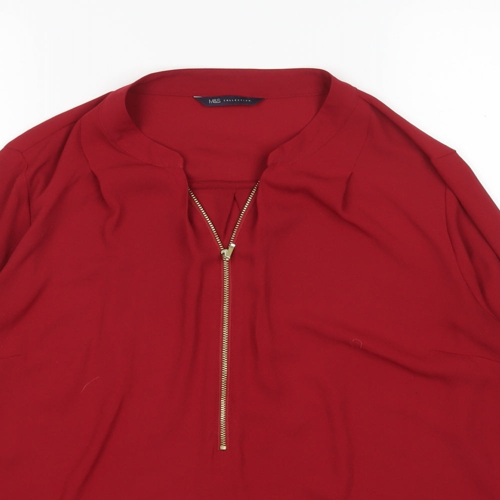 M&S Womens Red  Polyester Basic Blouse Size 14 V-Neck