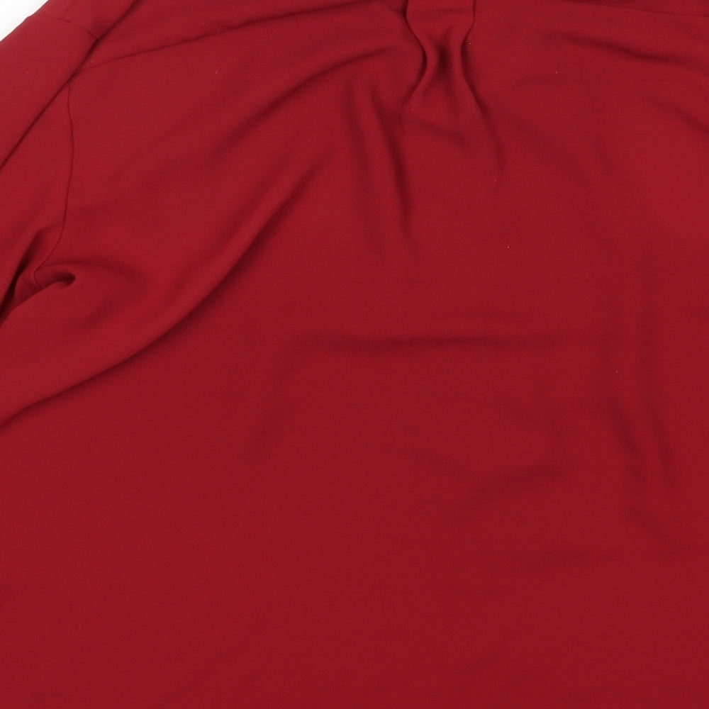 M&S Womens Red  Polyester Basic Blouse Size 14 V-Neck