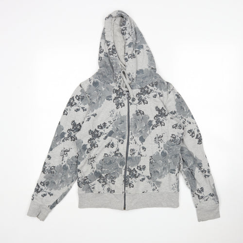 Preworn Womens Grey Floral Cotton Pullover Hoodie Size 12