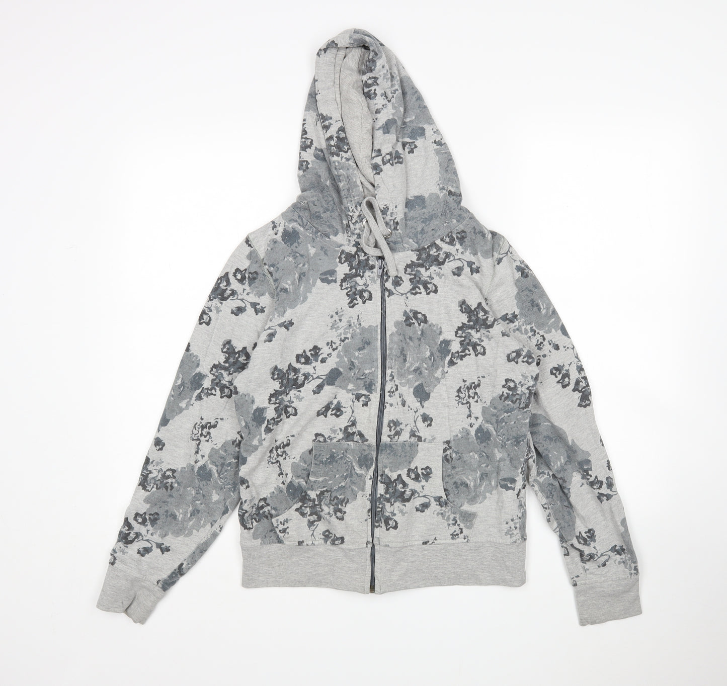 Preworn Womens Grey Floral Cotton Pullover Hoodie Size 12