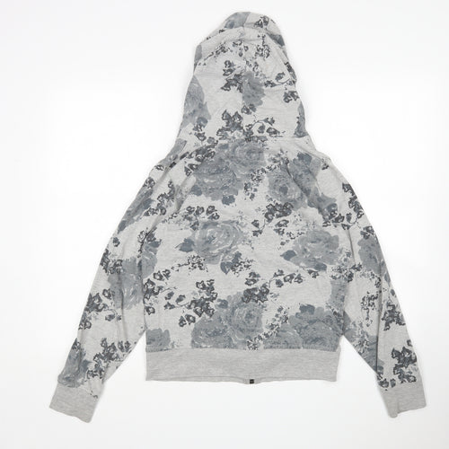 Preworn Womens Grey Floral Cotton Pullover Hoodie Size 12