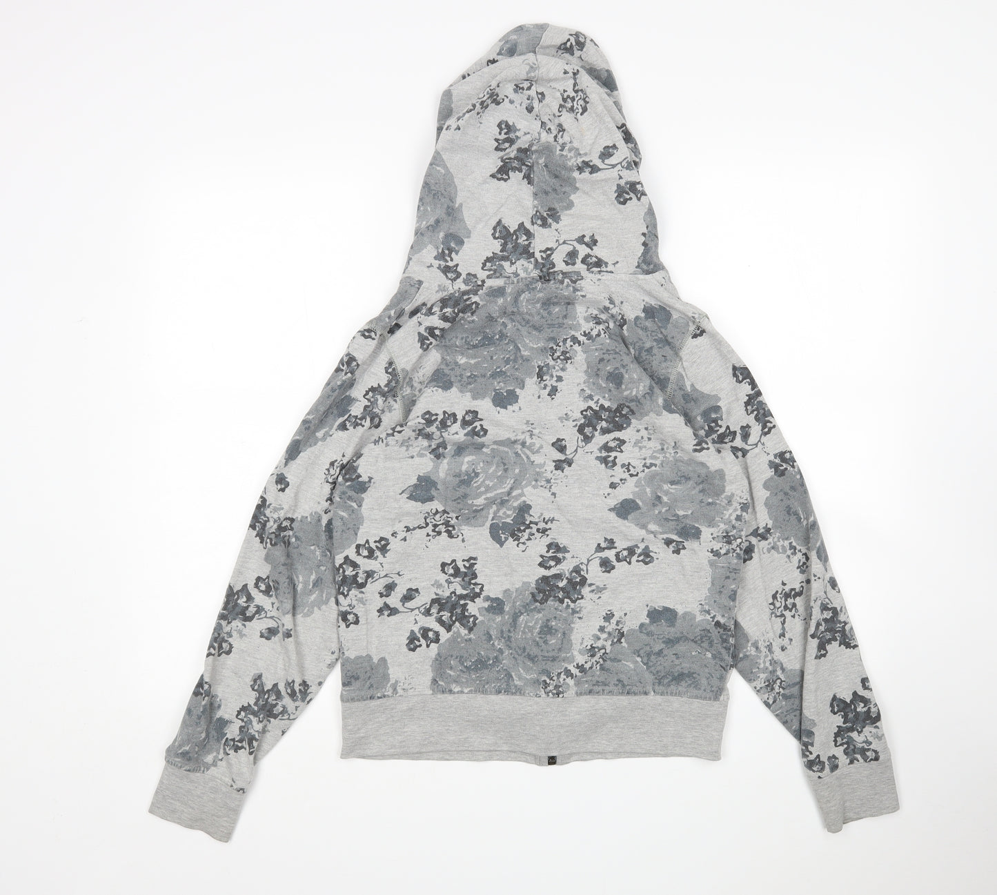 Preworn Womens Grey Floral Cotton Pullover Hoodie Size 12